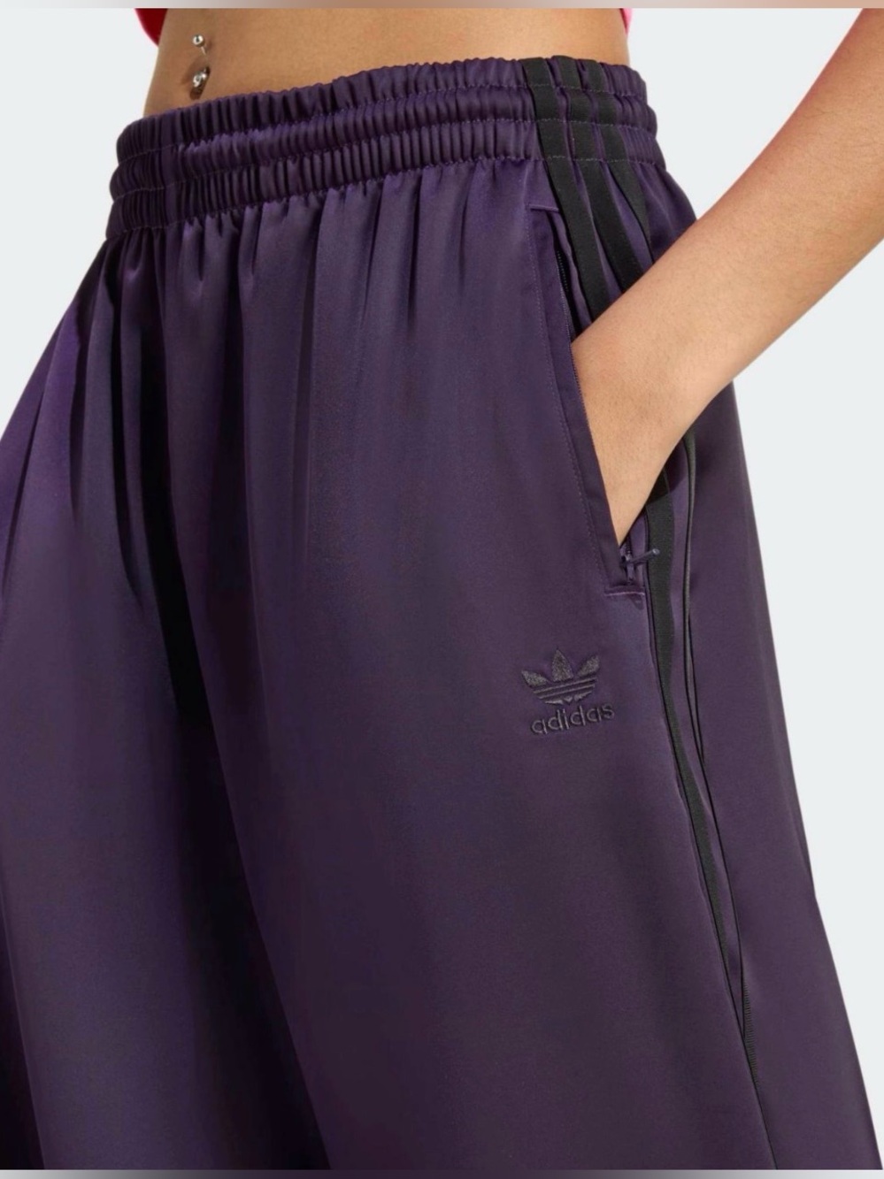 adidas Originals Adicolor Satin Wide Leg Track Pants in Purple - Picture 4 of 7